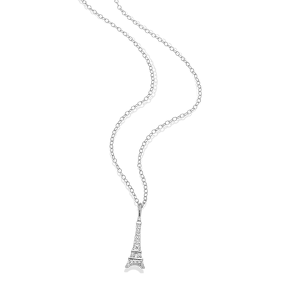 Eiffel Tower Lab-Created Diamond Pendant Necklace in Rhodium-Plated Sterling Silver | M by Monte Luna