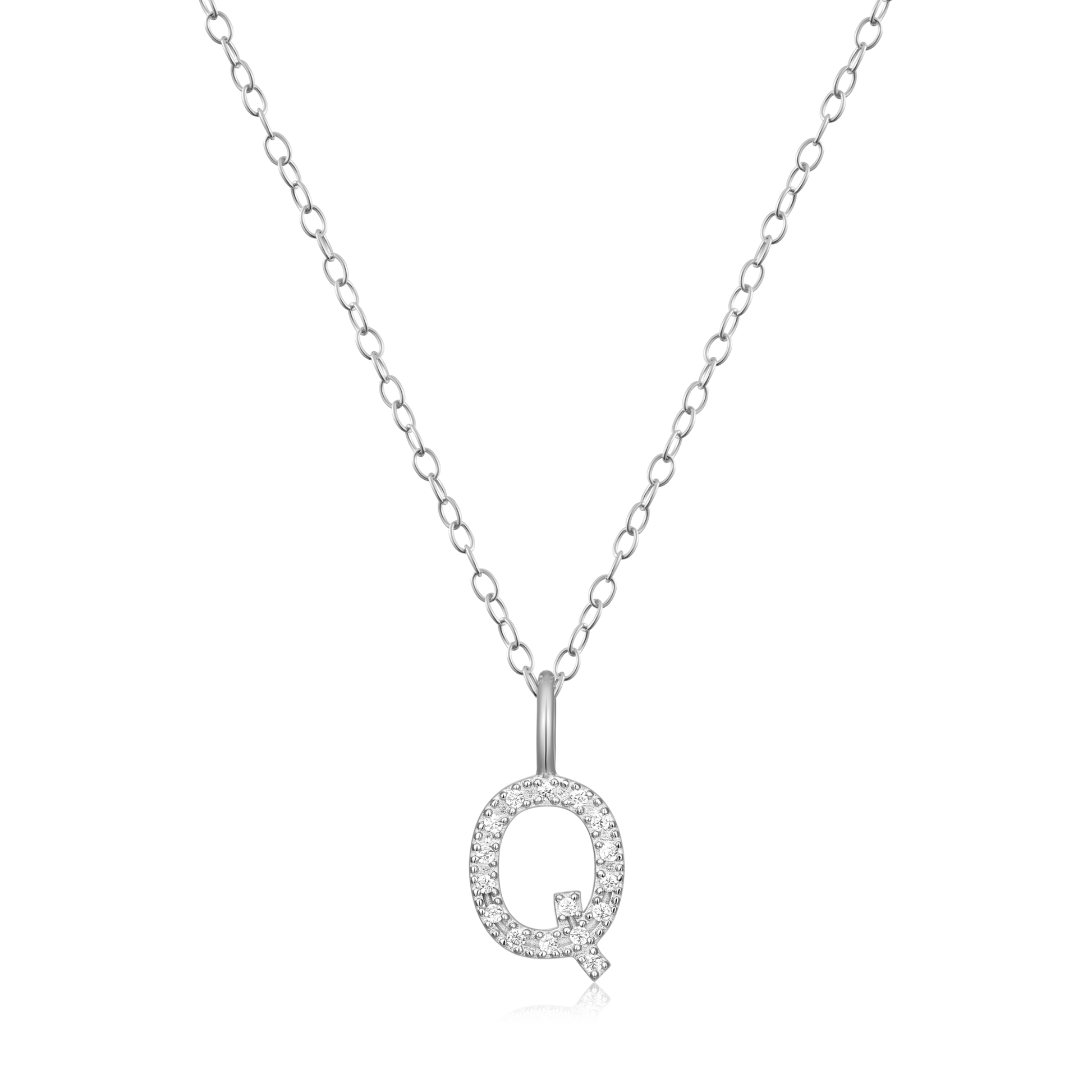 Letter "Q" Initial Pendant Necklace in Rhodium-Plated Sterling Silver | M by Monte Luna