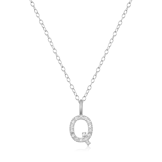 Letter "Q" Initial Pendant Necklace in Rhodium-Plated Sterling Silver | M by Monte Luna