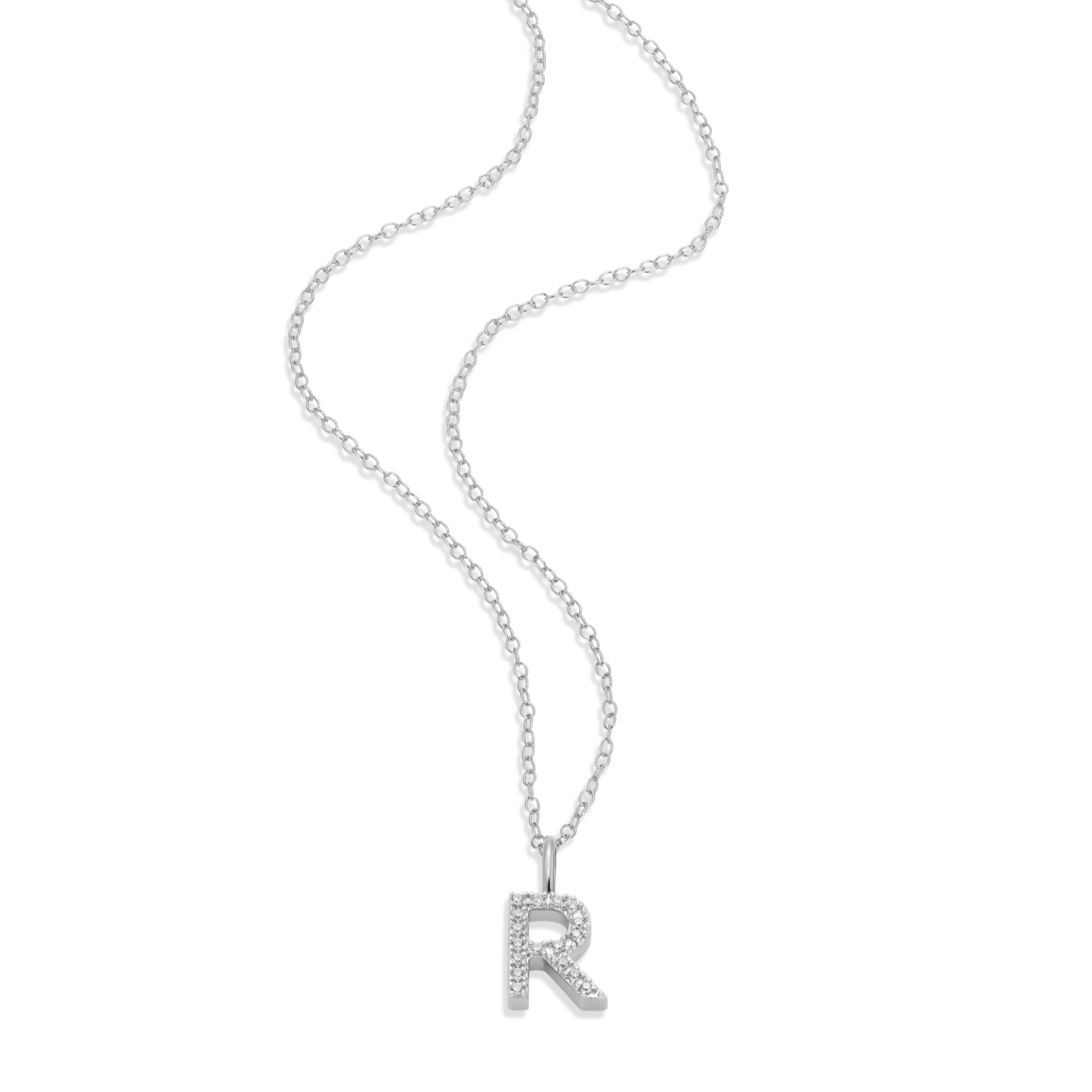 Letter "R" Initial Pendant Necklace in Rhodium-Plated Sterling Silver | M by Monte Luna