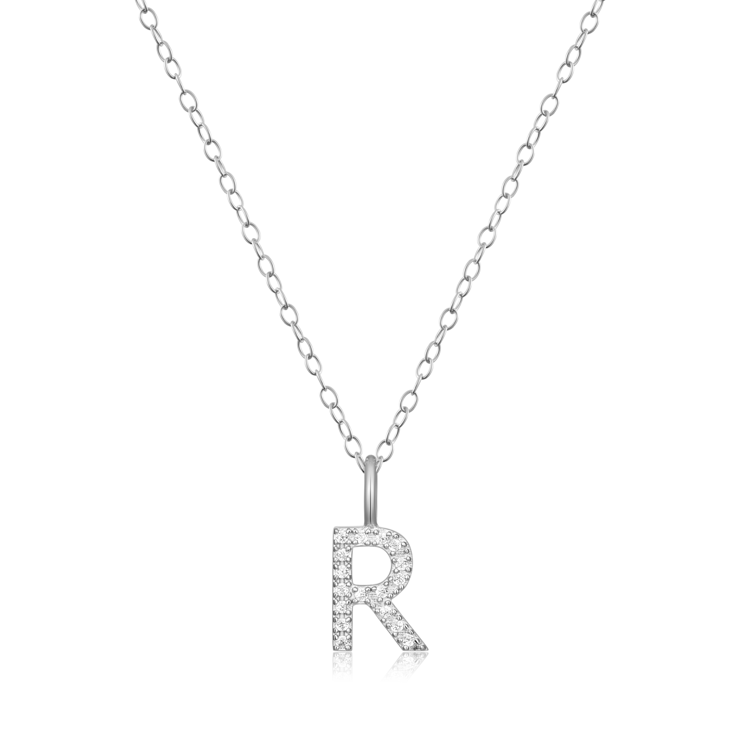 Letter "R" Initial Pendant Necklace in Rhodium-Plated Sterling Silver | M by Monte Luna