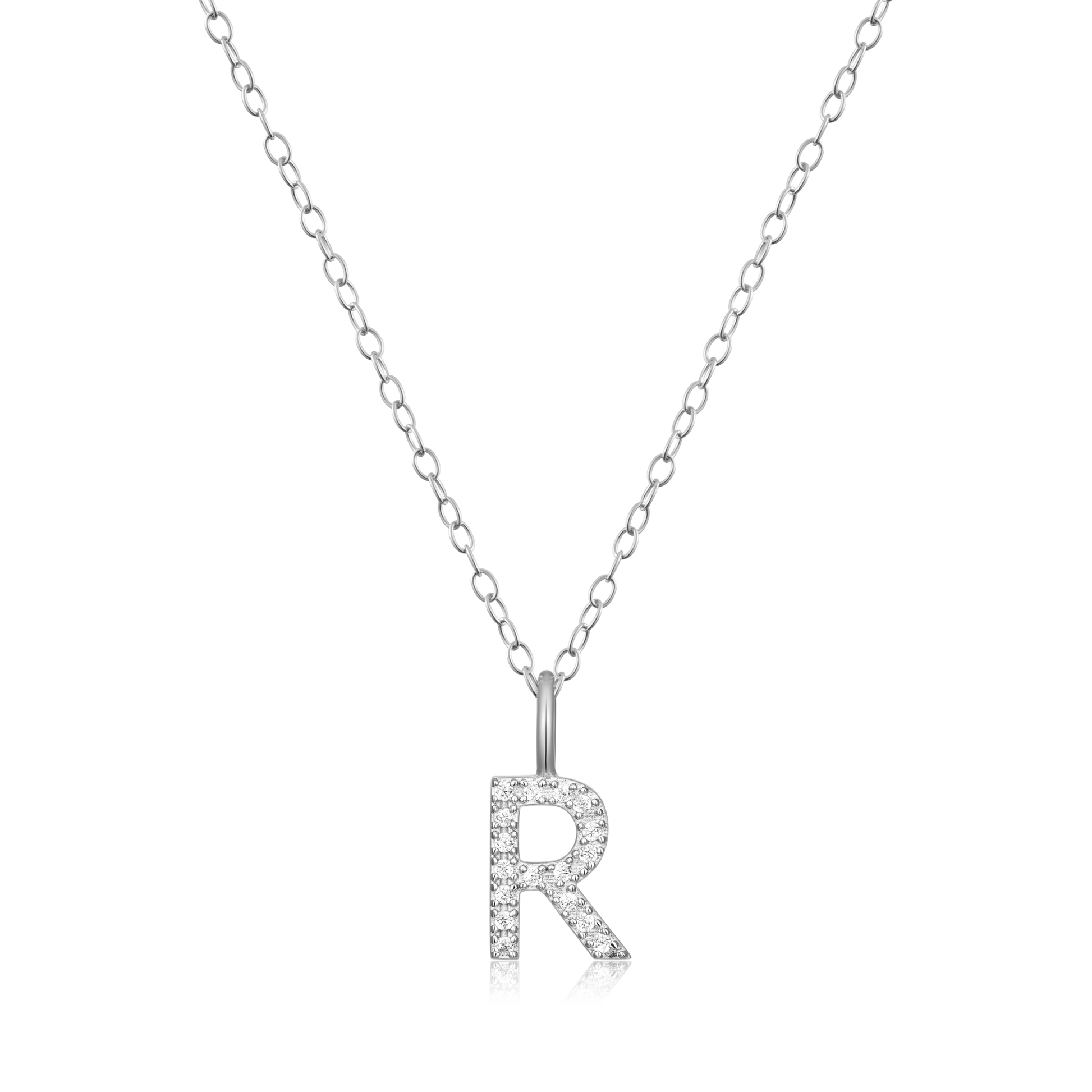 Letter "R" Initial Pendant Necklace in Rhodium-Plated Sterling Silver | M by Monte Luna