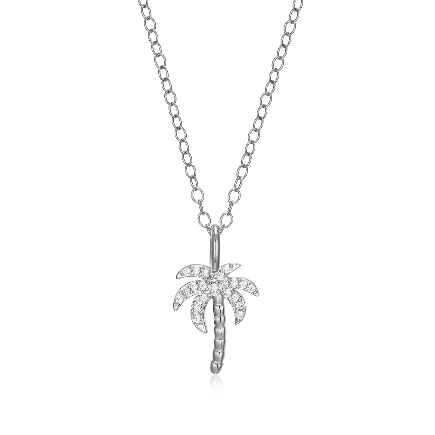Pave Palm Tree Lab-Created Diamond Pendant Necklace in Rhodium-Plated Sterling Silver | M by Monte Luna
