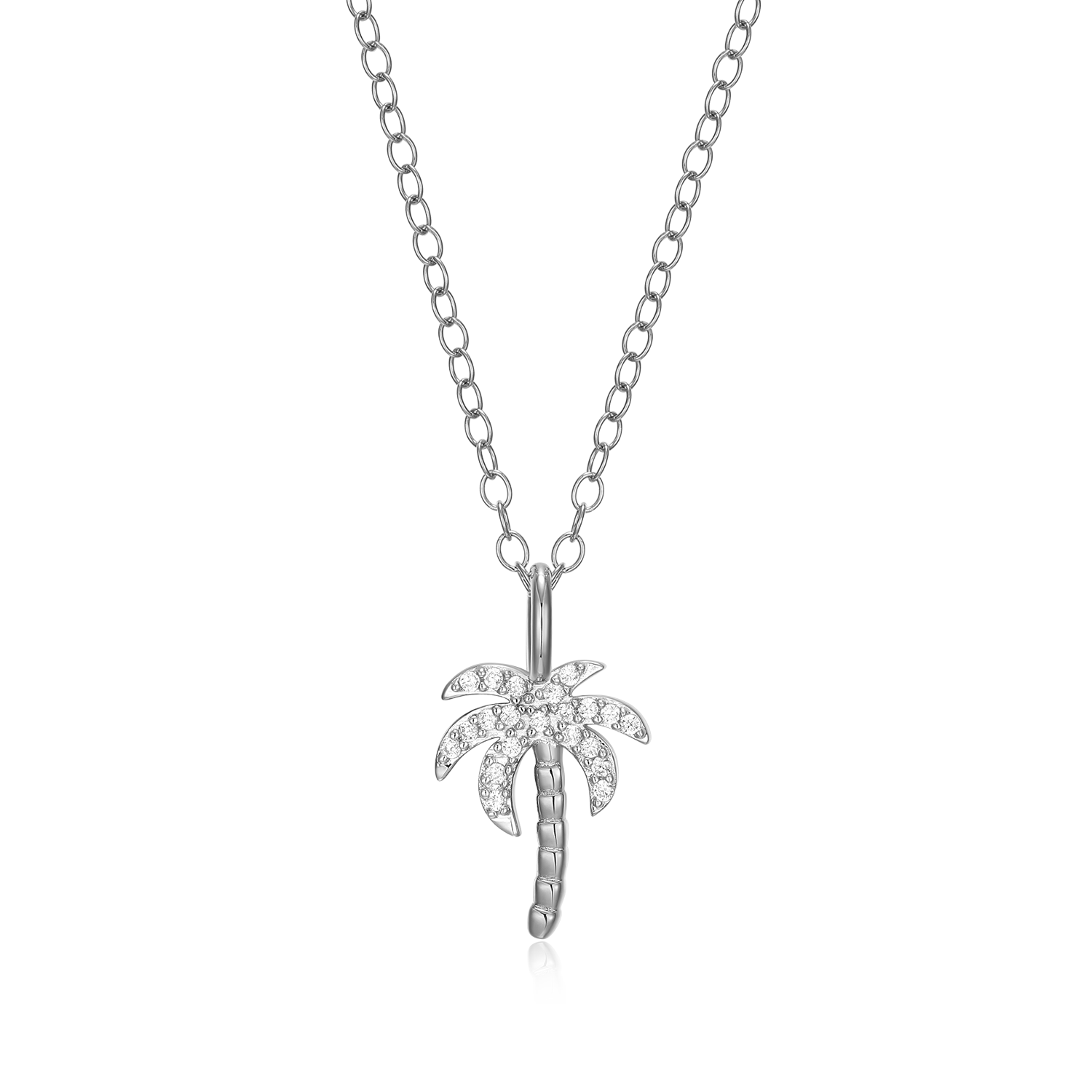 Pave Palm Tree Lab-Created Diamond Pendant Necklace in Rhodium-Plated Sterling Silver | M by Monte Luna