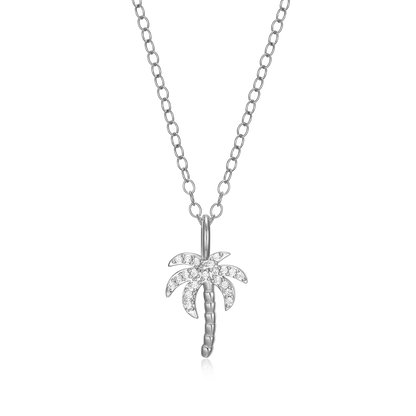 Pave Palm Tree Lab-Created Diamond Pendant Necklace in Rhodium-Plated Sterling Silver | M by Monte Luna