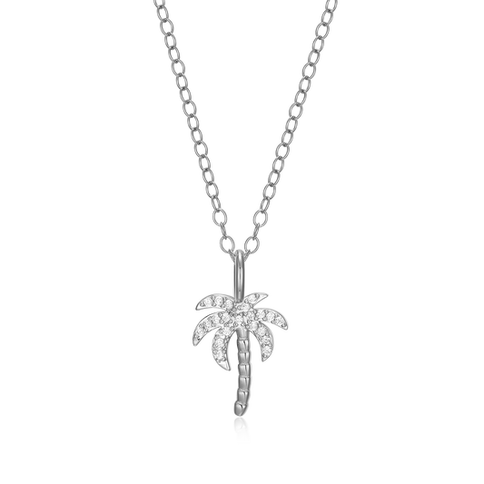 Pave Palm Tree Lab-Created Diamond Pendant Necklace in Rhodium-Plated Sterling Silver | M by Monte Luna