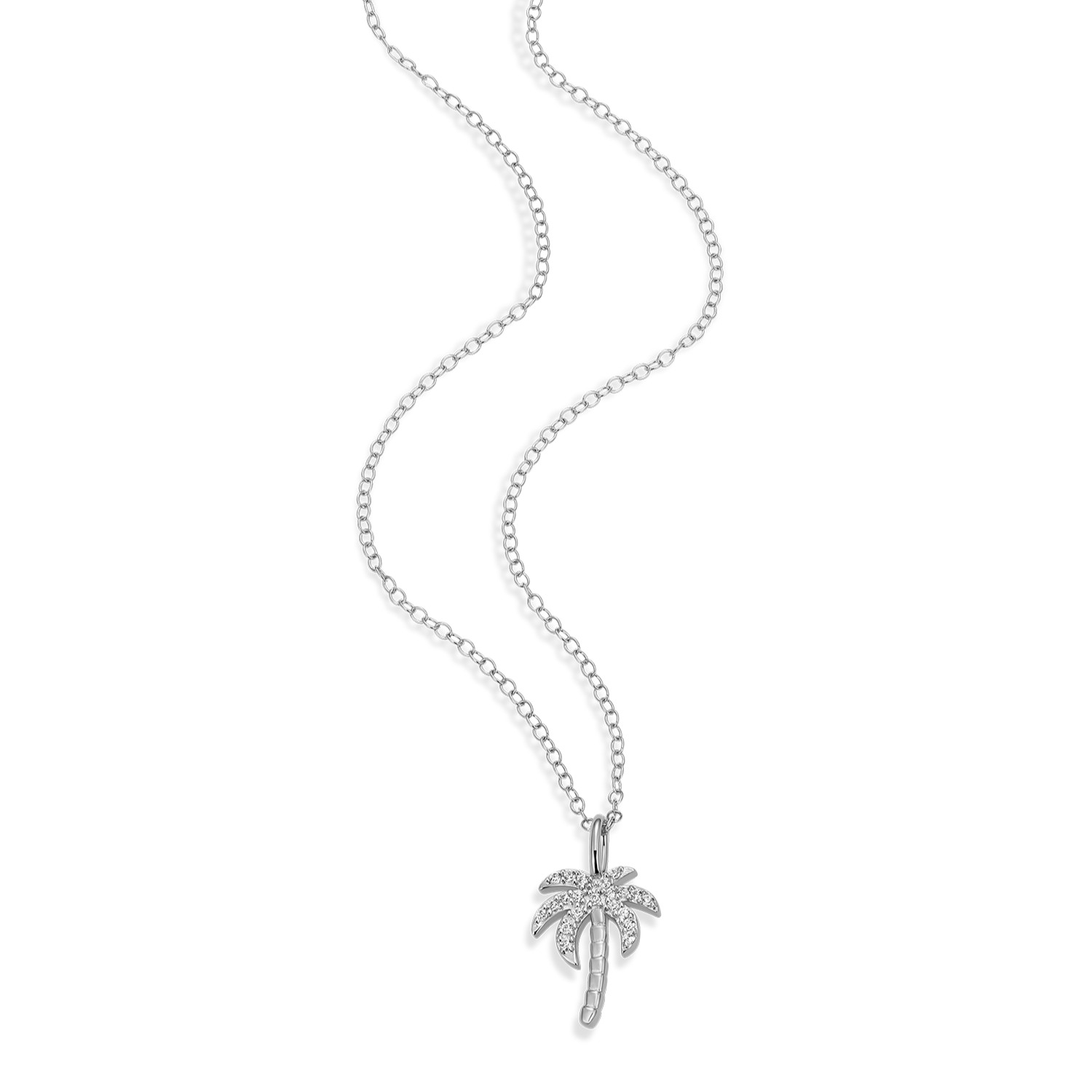 Pave Palm Tree Lab-Created Diamond Pendant Necklace in Rhodium-Plated Sterling Silver | M by Monte Luna