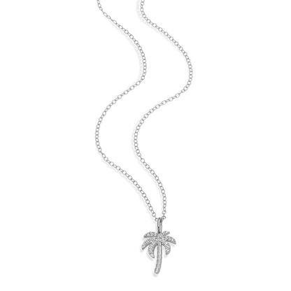 Pave Palm Tree Lab-Created Diamond Pendant Necklace in Rhodium-Plated Sterling Silver | M by Monte Luna