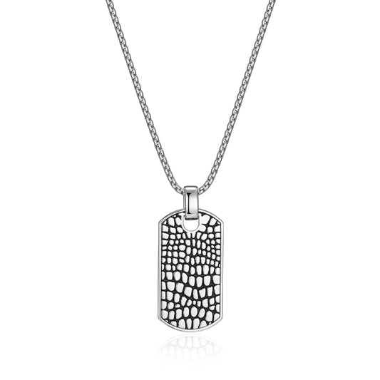 Reptile Design Dog Tag Necklace in Rhodium-Plated Sterling Silver | ethos