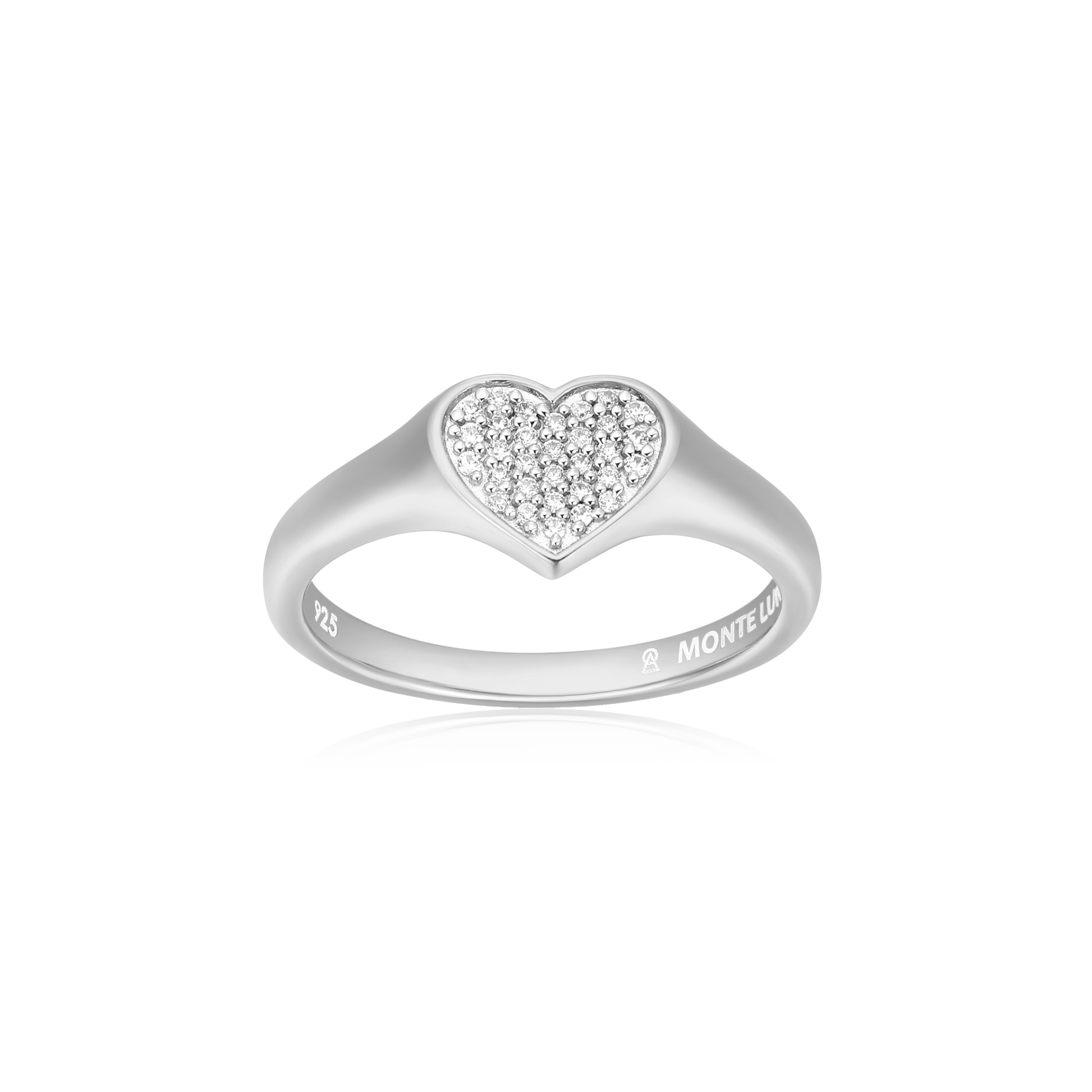 Lab-Created Diamond Pave Heart Signet Ring in Rhodium-Plated Sterling Silver | M by Monte Luna