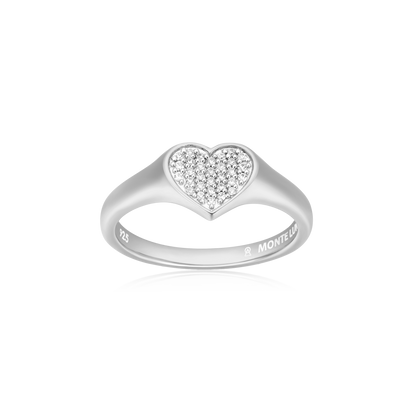 Lab-Created Diamond Pave Heart Signet Ring in Rhodium-Plated Sterling Silver | M by Monte Luna