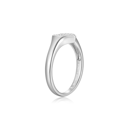Lab-Created Diamond Pave Heart Signet Ring in Rhodium-Plated Sterling Silver | M by Monte Luna