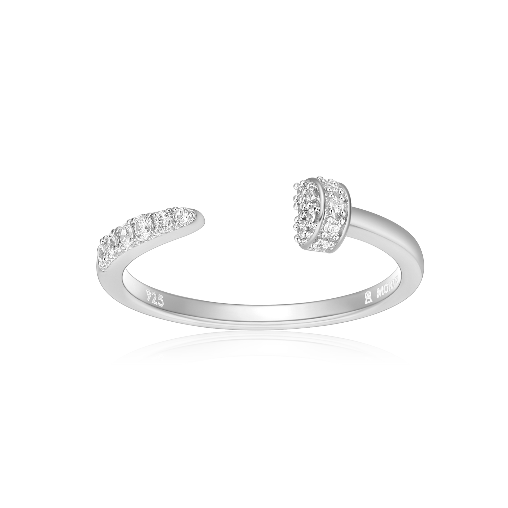 Nail Bypass Ring in Rhodium-Plated Sterling Silver | M by Monte Luna