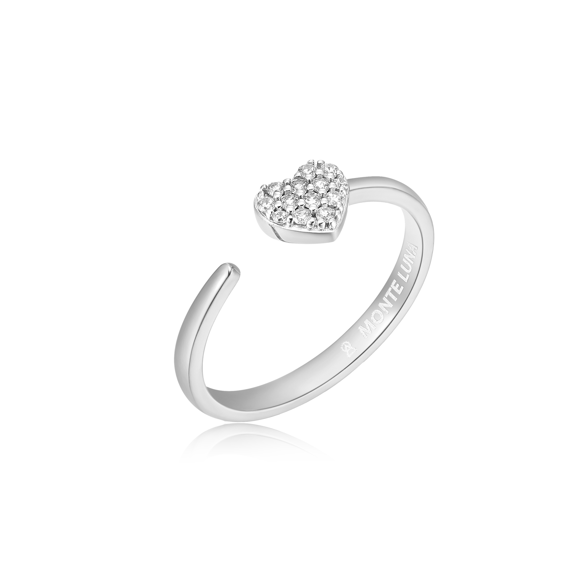 Mini-Heart Bypass Ring in Rhodium-Plated Sterling Silver | M by Monte Luna