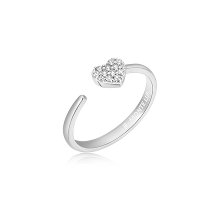 Mini-Heart Bypass Ring in Rhodium-Plated Sterling Silver | M by Monte Luna