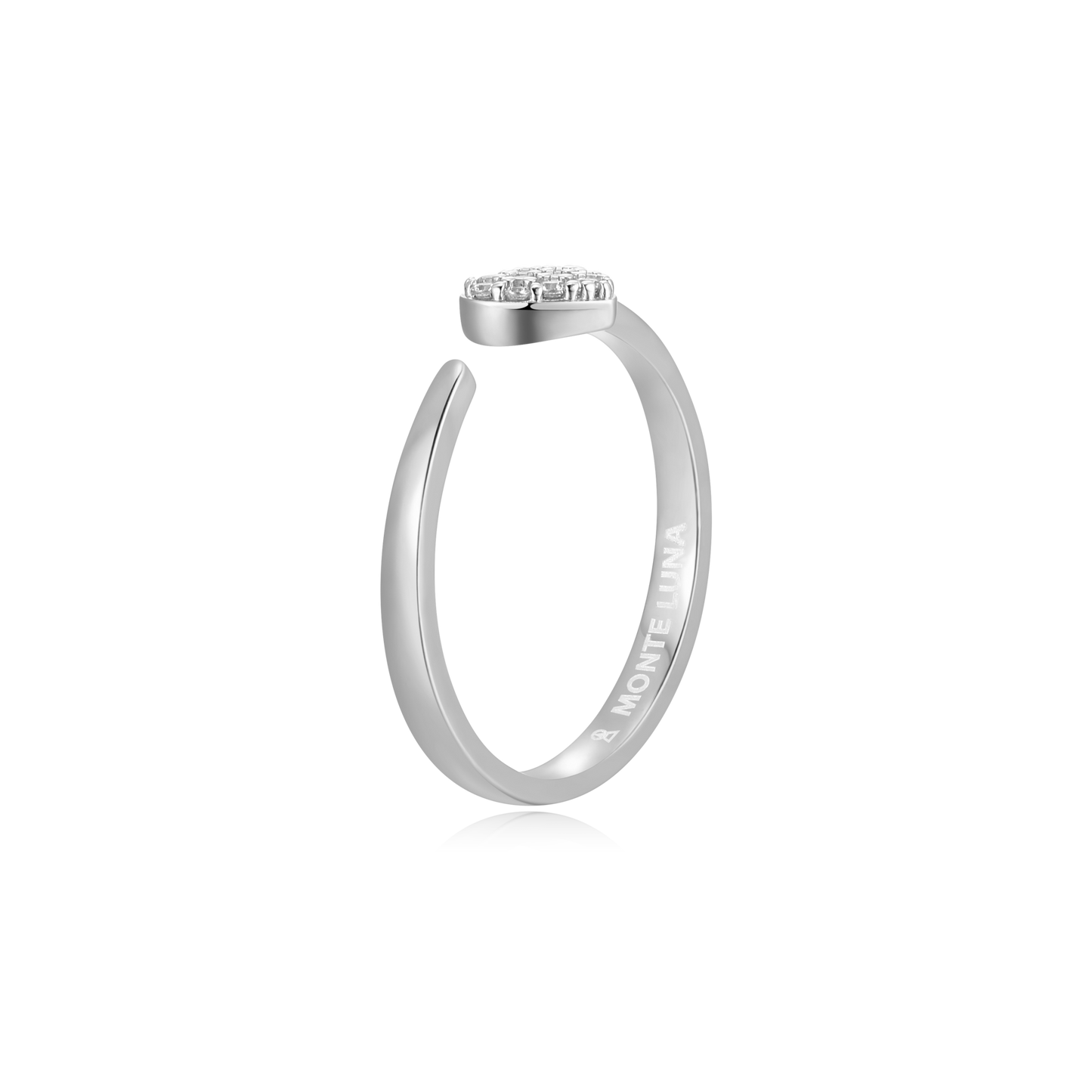 Mini-Heart Bypass Ring in Rhodium-Plated Sterling Silver | M by Monte Luna