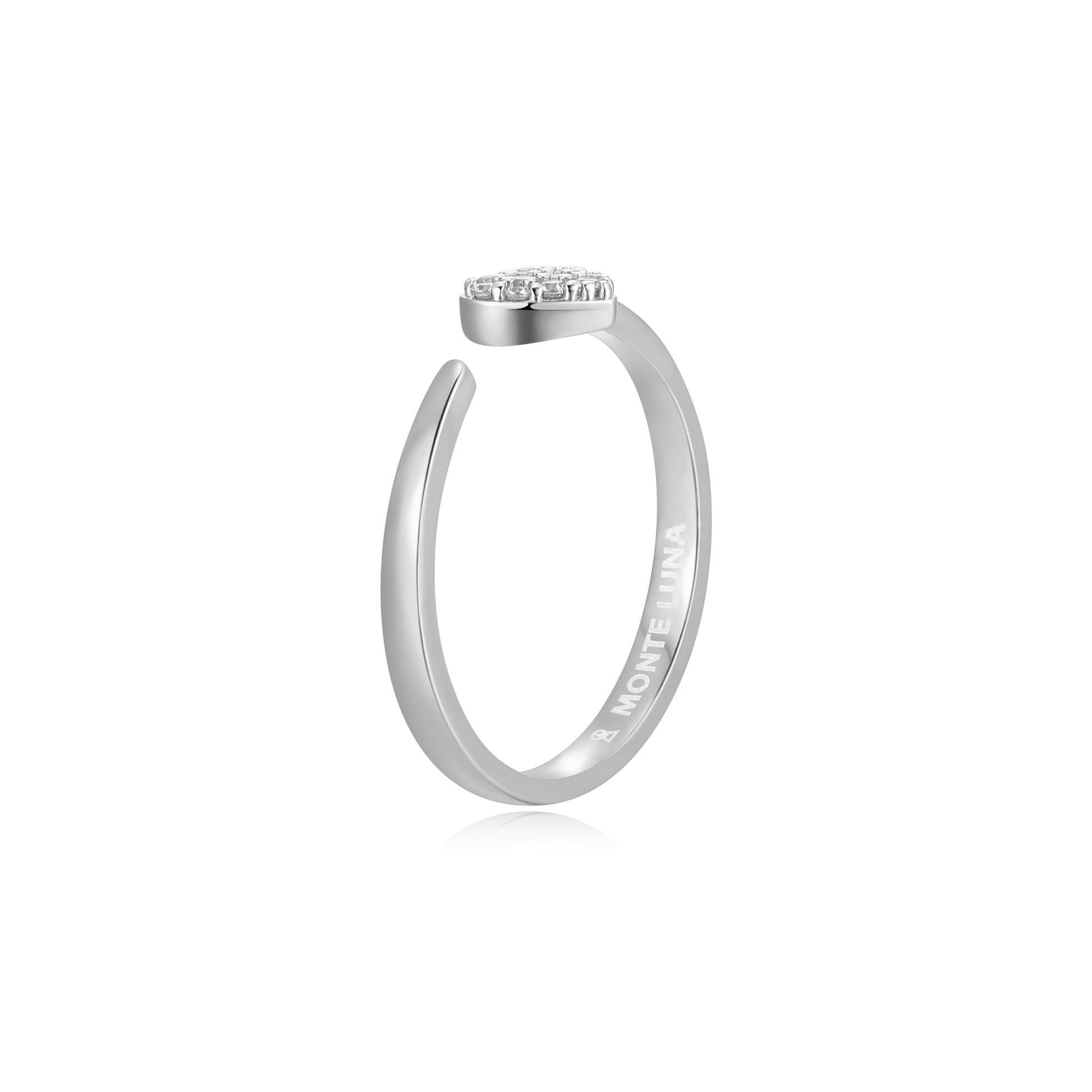 Mini-Heart Bypass Ring in Rhodium-Plated Sterling Silver | M by Monte Luna