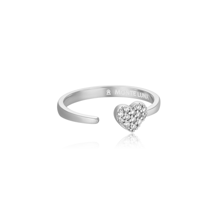 Mini-Heart Bypass Ring in Rhodium-Plated Sterling Silver | M by Monte Luna
