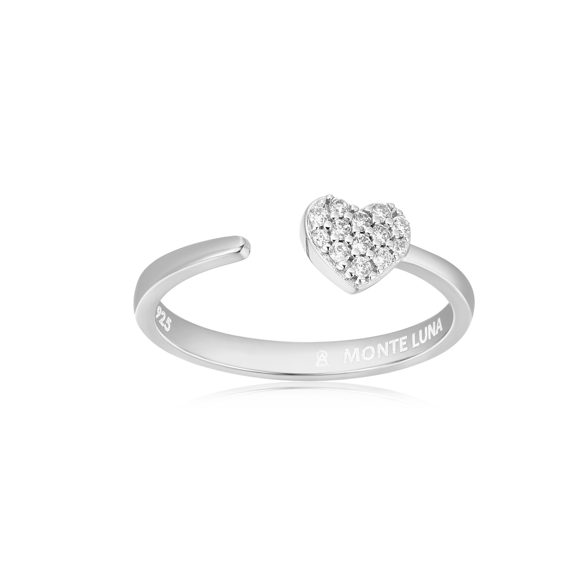 Mini-Heart Bypass Ring in Rhodium-Plated Sterling Silver | M by Monte Luna