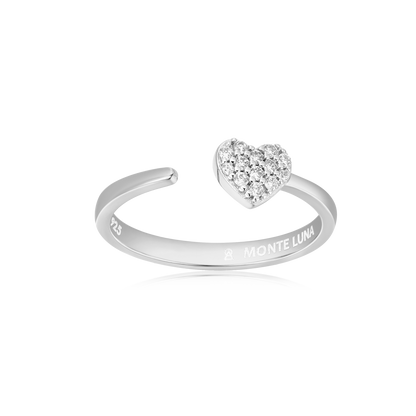 Mini-Heart Bypass Ring in Rhodium-Plated Sterling Silver | M by Monte Luna