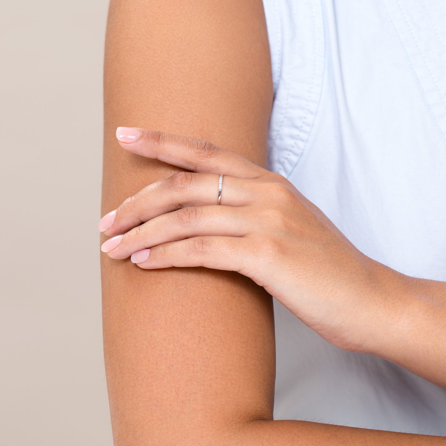 Lab-Created Diamond Line Stackable Ring in Rhodium-Plated Sterling Silver | M by Monte Luna