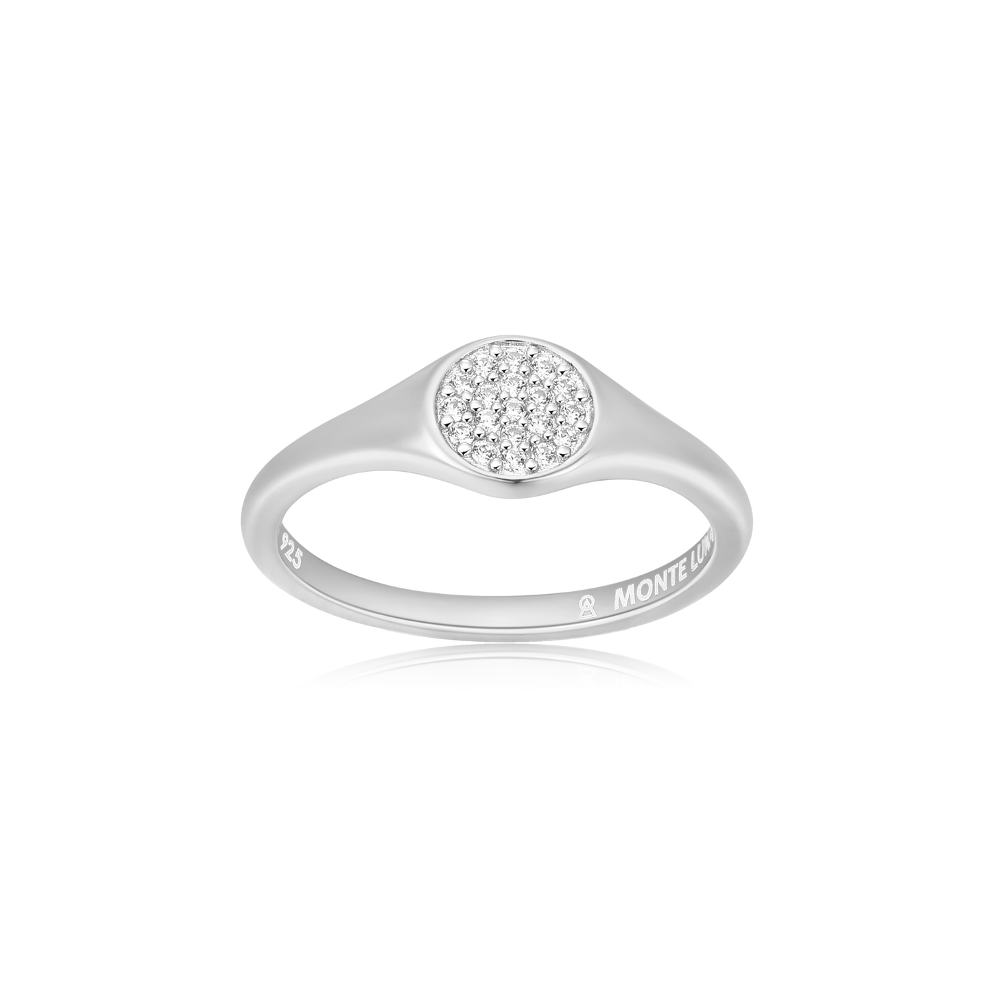 Lab-Created Diamond Pave Circle Signet Ring in Rhodium-Plated Sterling Silver | M by Monte Luna