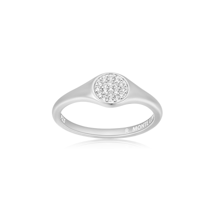 Lab-Created Diamond Pave Circle Signet Ring in Rhodium-Plated Sterling Silver | M by Monte Luna