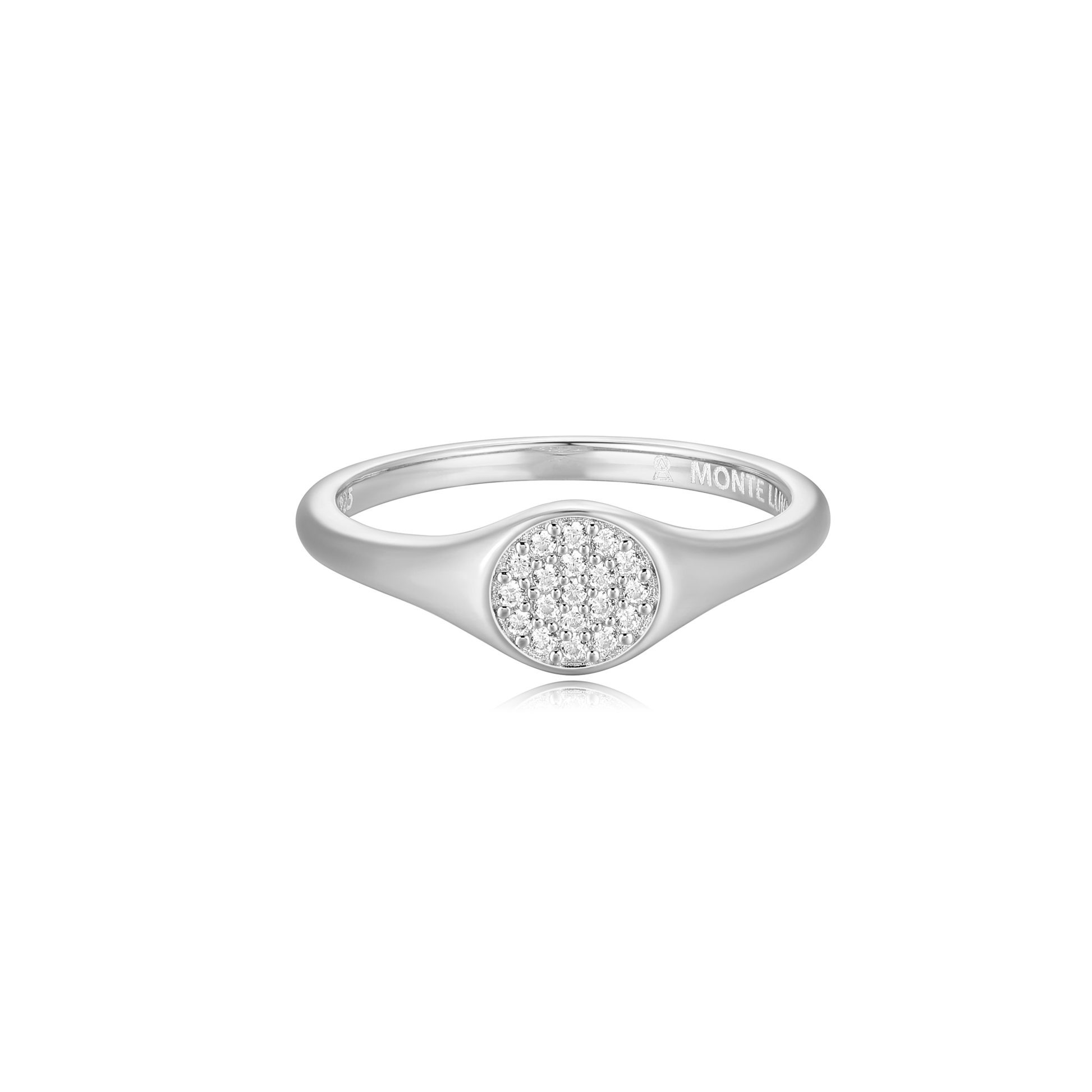 Lab-Created Diamond Pave Circle Signet Ring in Rhodium-Plated Sterling Silver | M by Monte Luna