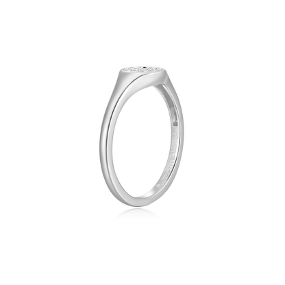 Lab-Created Diamond Pave Circle Signet Ring in Rhodium-Plated Sterling Silver | M by Monte Luna