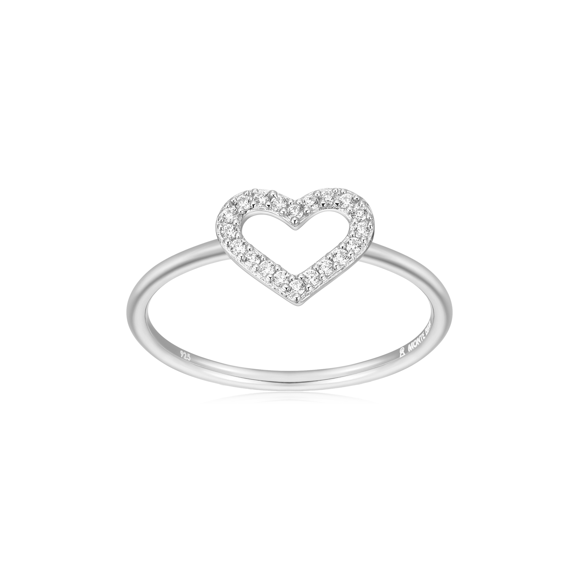 Open Heart Stackable Ring in Rhodium-Plated Sterling Silver | M by Monte Luna
