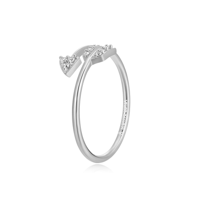 Arrow Bypass Ring in Rhodium-Plated Sterling Silver | M by Monte Luna