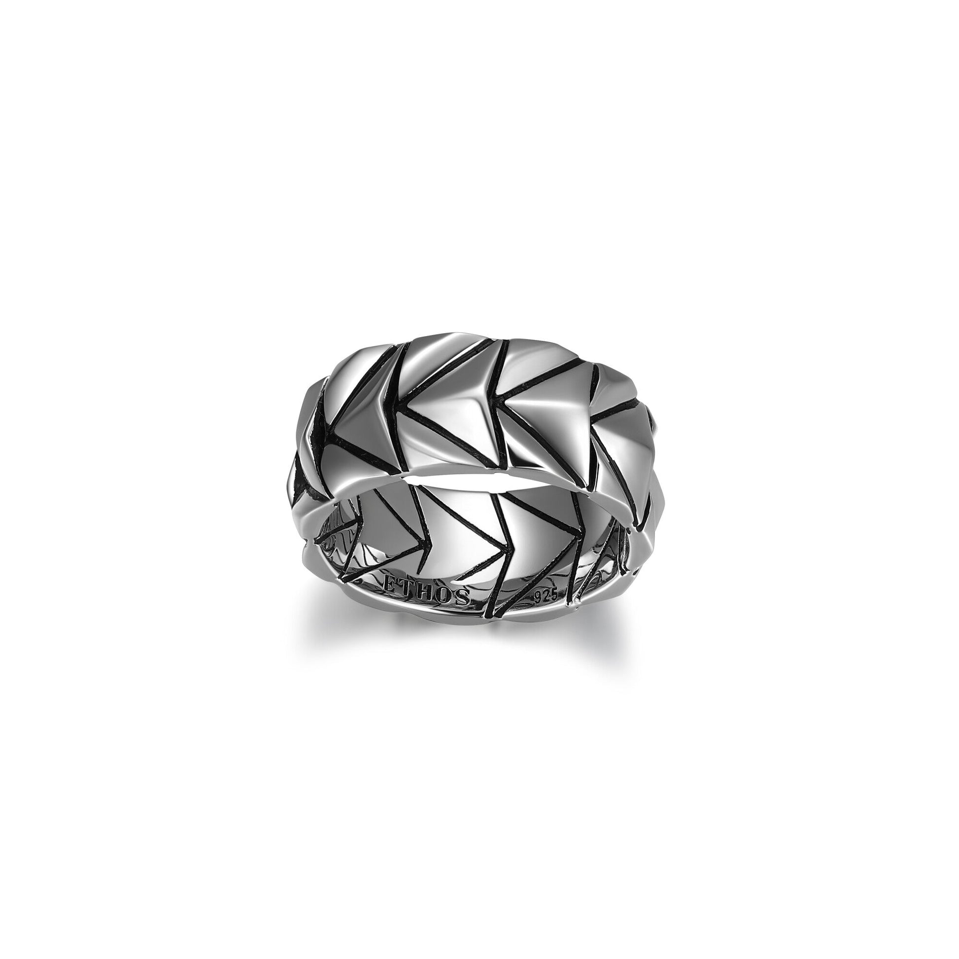 Chevron Rhodium Plated Sterling Silver Band Ring - UR08 | ethos