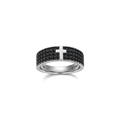 Black Ice Rhodium Plated Gunmetal Sterling Silver and Black Sapphire Ring - UR20 | ethos