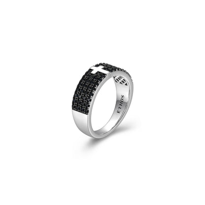 Black Ice Rhodium Plated Gunmetal Sterling Silver and Black Sapphire Ring - UR20 | ethos