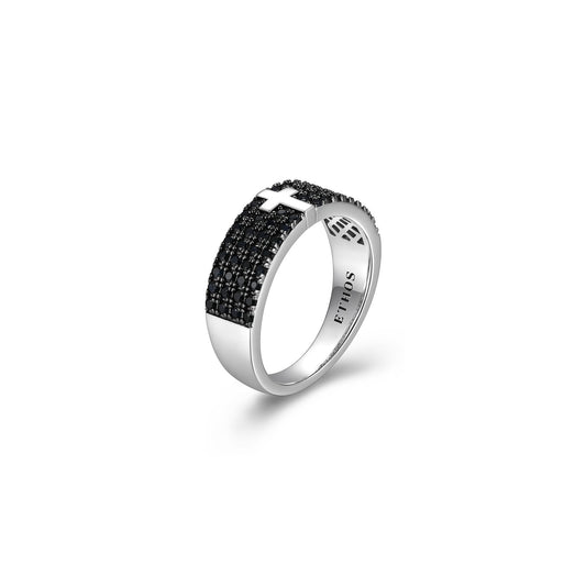 Black Ice Rhodium Plated Gunmetal Sterling Silver and Black Sapphire Ring - UR20 | ethos