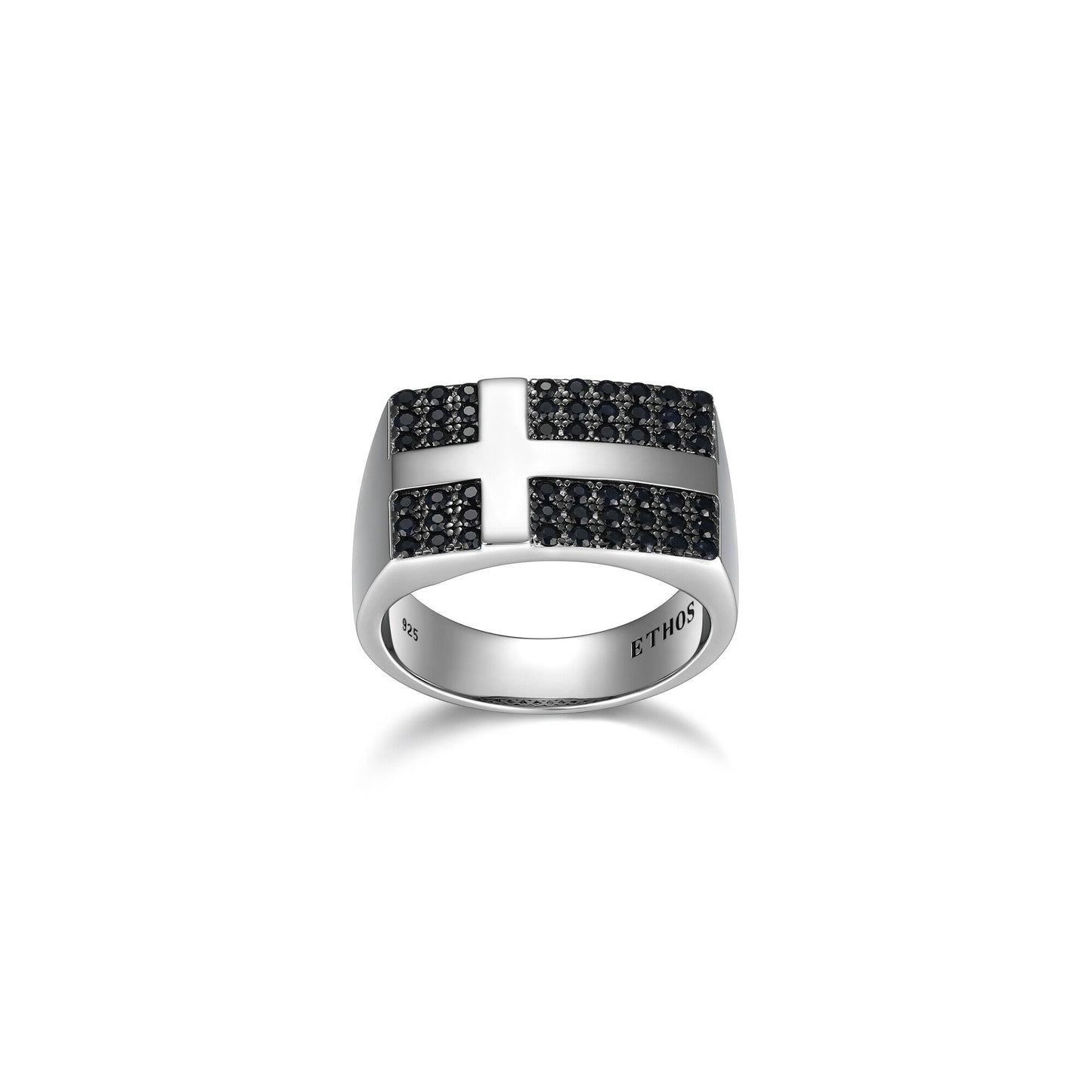 Black Ice Rhodium Plated Gunmetal Sterling Silver and Black Sapphire Ring - UR21 | ethos