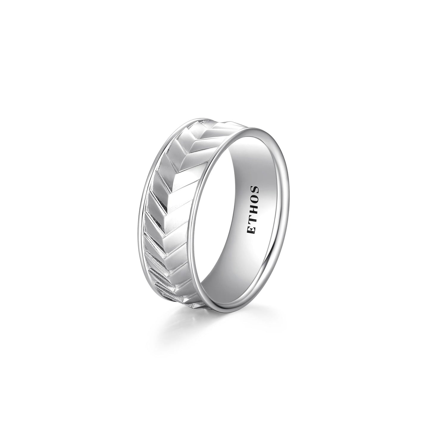 Chevron Rhodium Finish Sterling Silver Ring - UR0009 | ethos