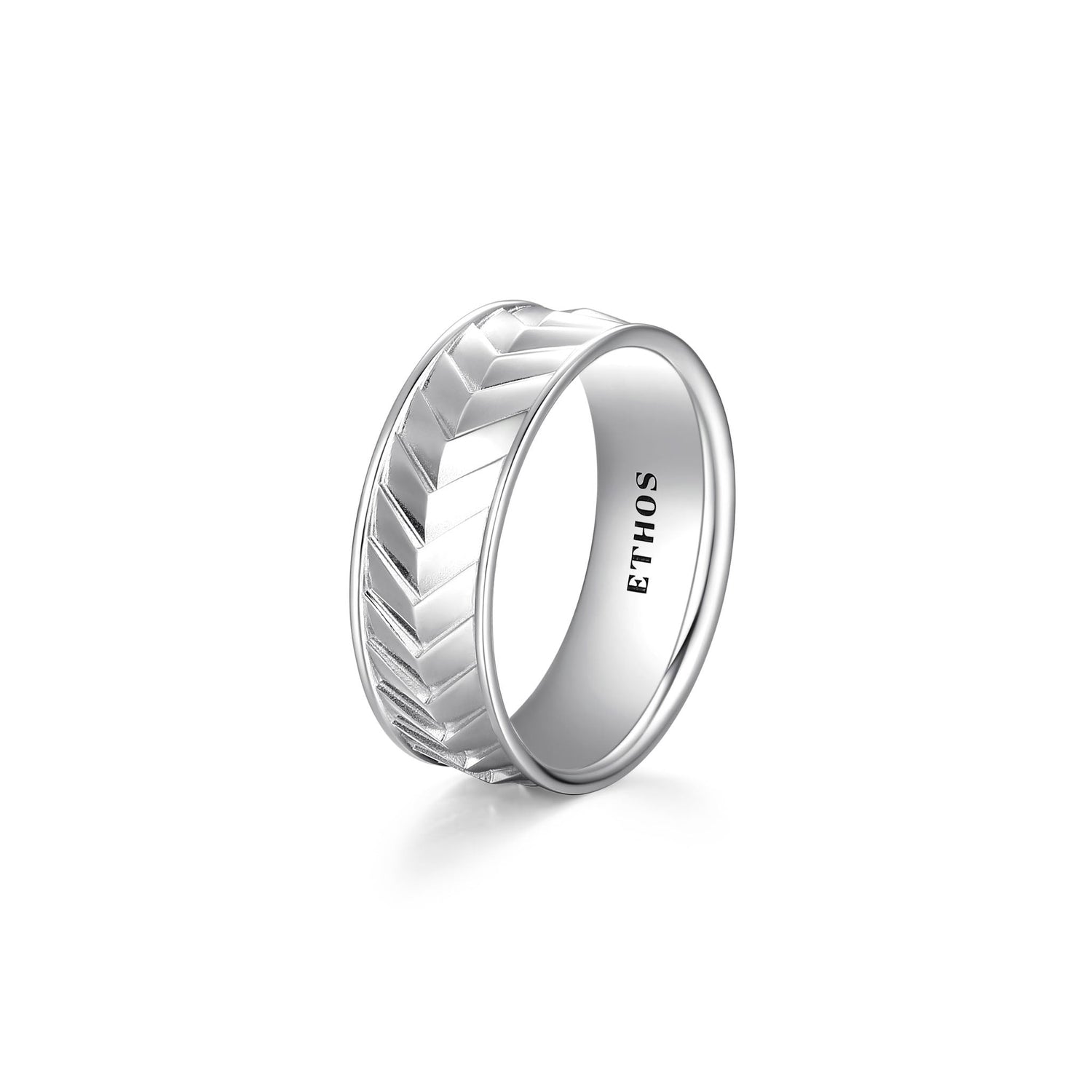 Chevron Rhodium Finish Sterling Silver Ring - UR0009 | ethos