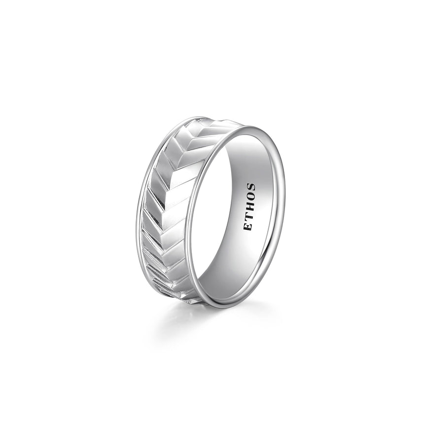 Chevron Rhodium Finish Sterling Silver Ring - UR0009 | ethos