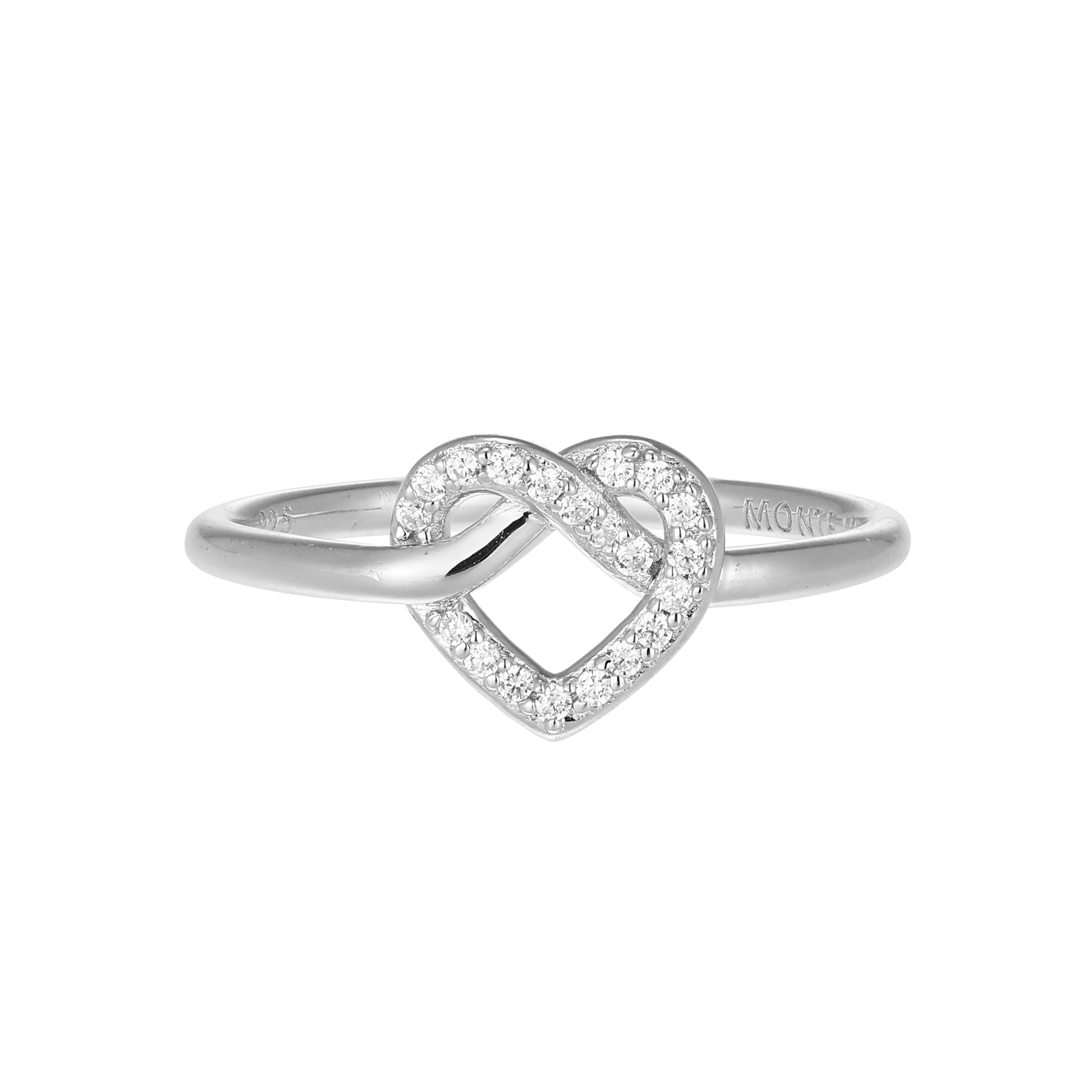 BR0012W - Knotted Heart Statement Ring in Rhodium-Plated Sterling Silver | m by monte luna