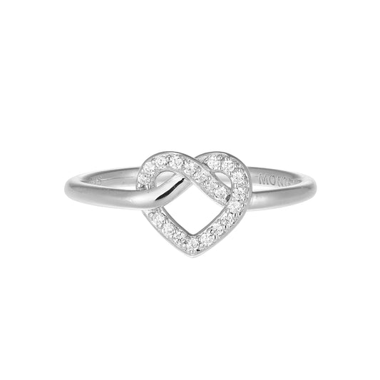 BR0012W - Knotted Heart Statement Ring in Rhodium-Plated Sterling Silver | m by monte luna
