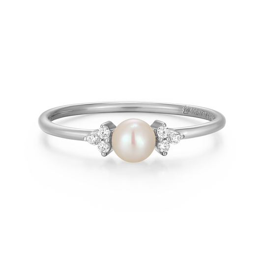 Genuine Pearl & Lab-Created Diamond Cluster Ring in Rhodium-Plated Sterling Silver | M by Monte Luna