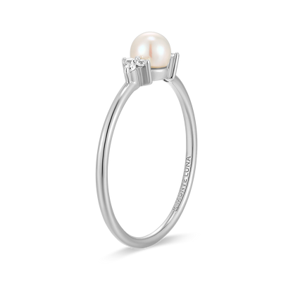 Genuine Pearl & Lab-Created Diamond Cluster Ring in Rhodium-Plated Sterling Silver | M by Monte Luna