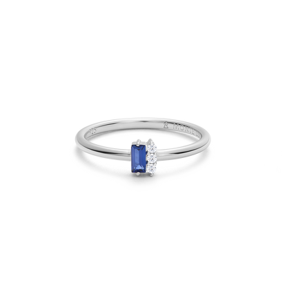 Lab-Created Sapphire Baguette & Diamond Round Cluster Ring in Rhodium-Plated Sterling Silver | M by Monte Luna