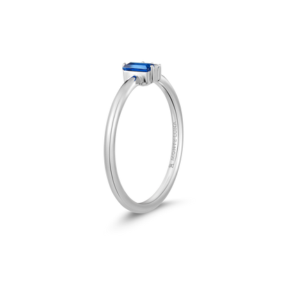 Lab-Created Sapphire Baguette & Diamond Round Cluster Ring in Rhodium-Plated Sterling Silver | M by Monte Luna