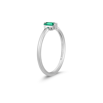 Lab-Created Emerald Baguette & Diamond Round Cluster Ring in Rhodium-Plated Sterling Silver | M by Monte Luna