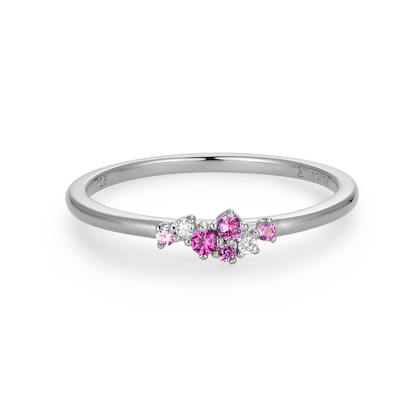 Scattered Ombre Lab-Created Ruby & Diamond Ring in Rhodium-Plated Sterling Silver | M by Monte Luna