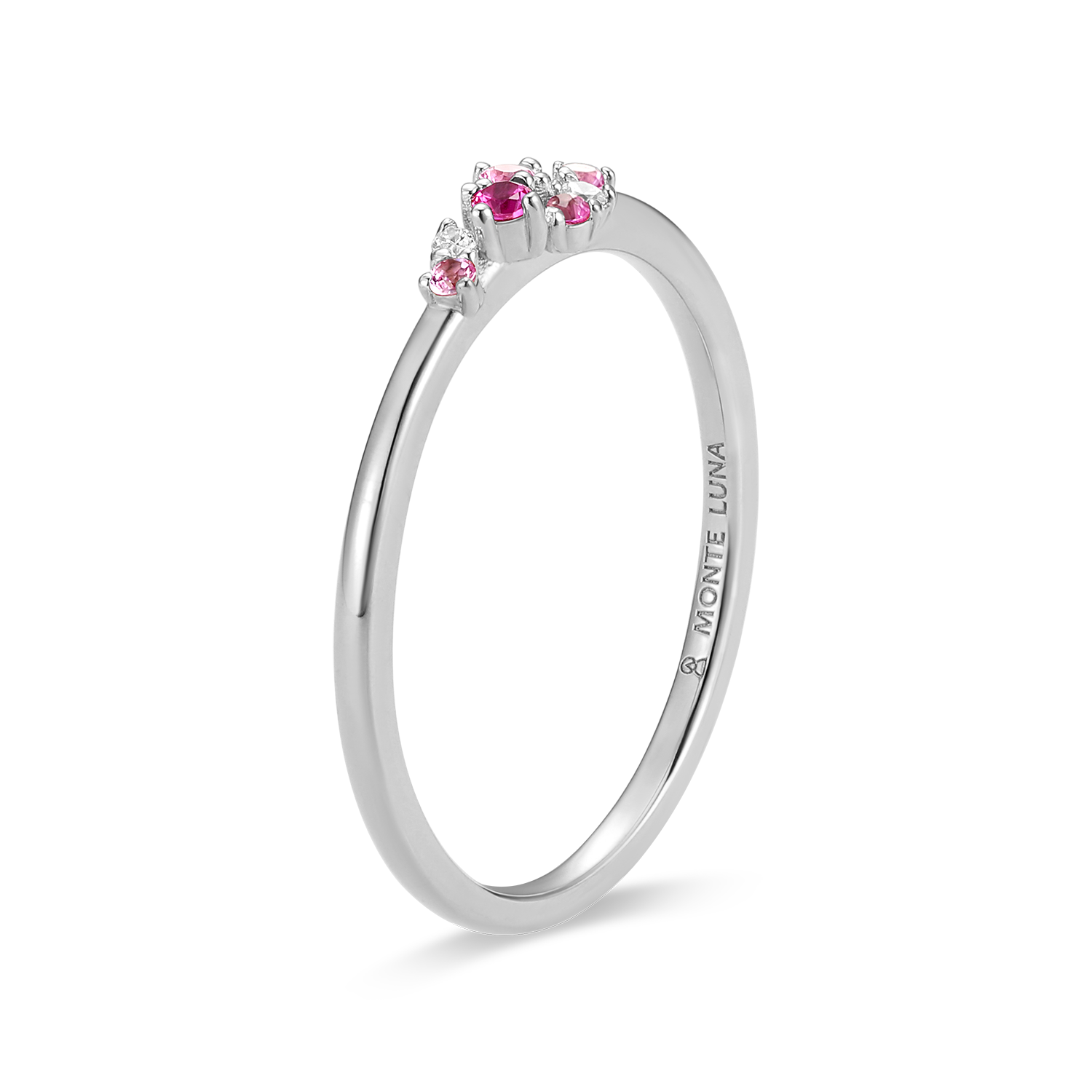 Scattered Ombre Lab-Created Ruby & Diamond Ring in Rhodium-Plated Sterling Silver | M by Monte Luna