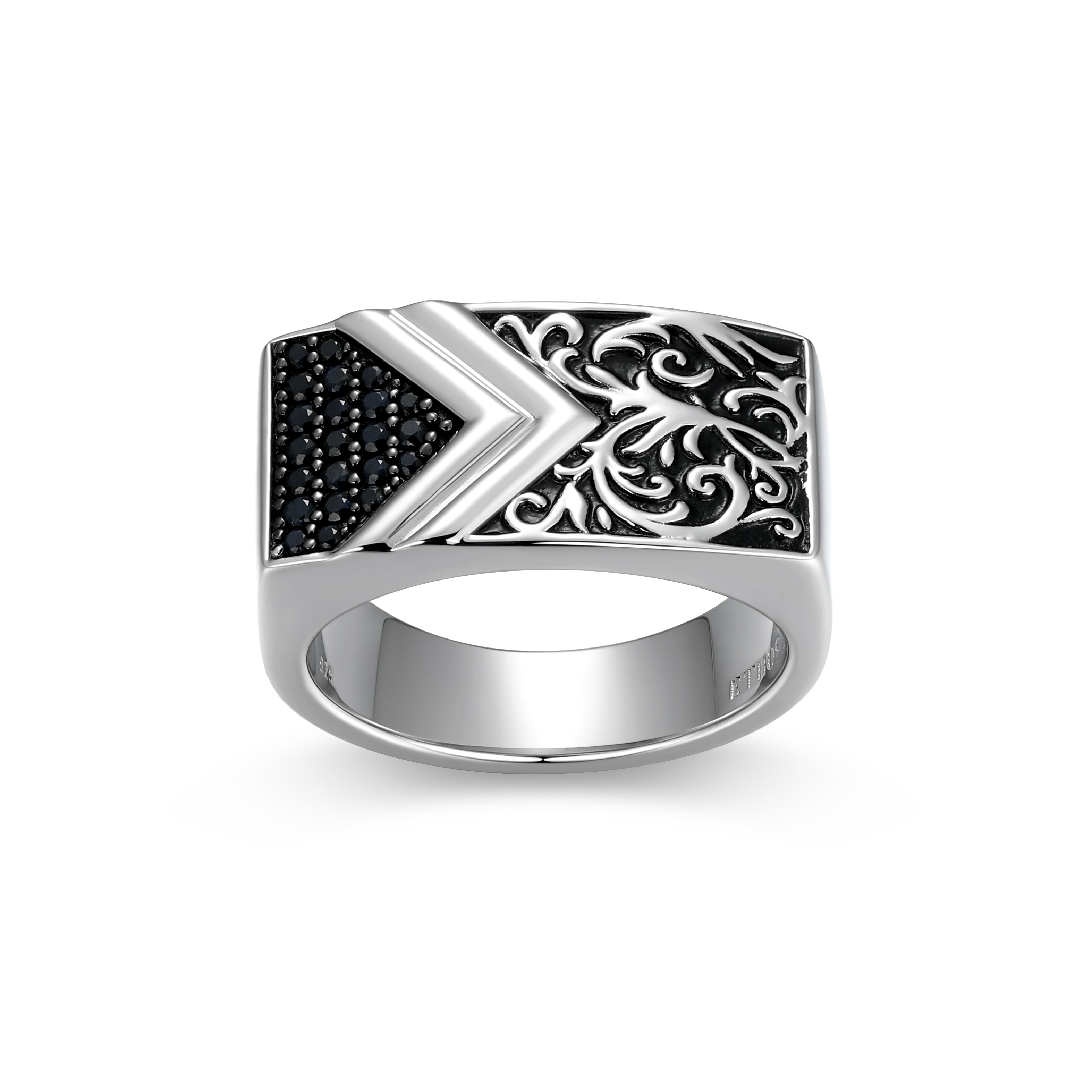 UR0084 - Chisel & Chevron Genuine Black Sapphire Ring in Rhodium - Pla ...