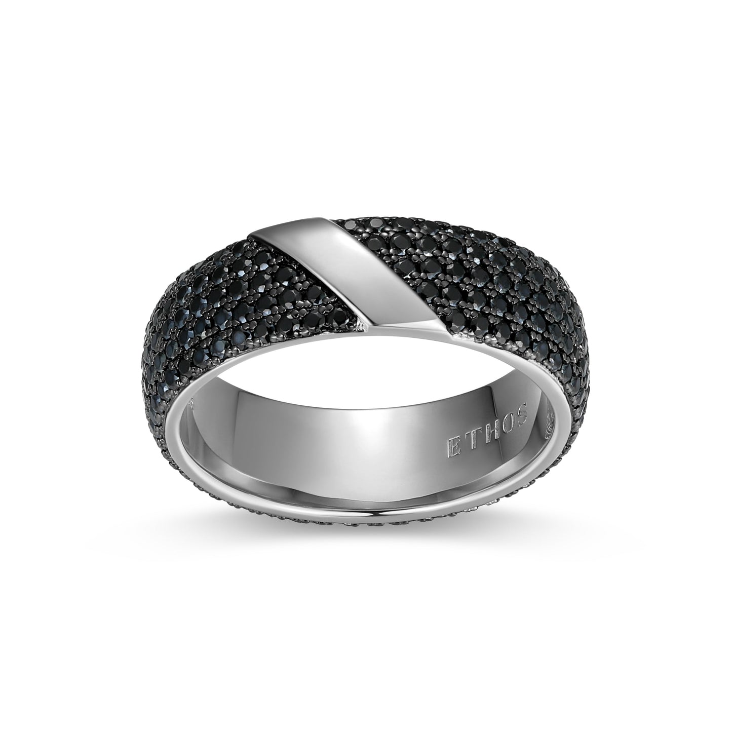 Eclipse Genuine Black Sapphire Two-Tone Eternity Band Ring in Rhodium-Plated Sterling Silver | ethos